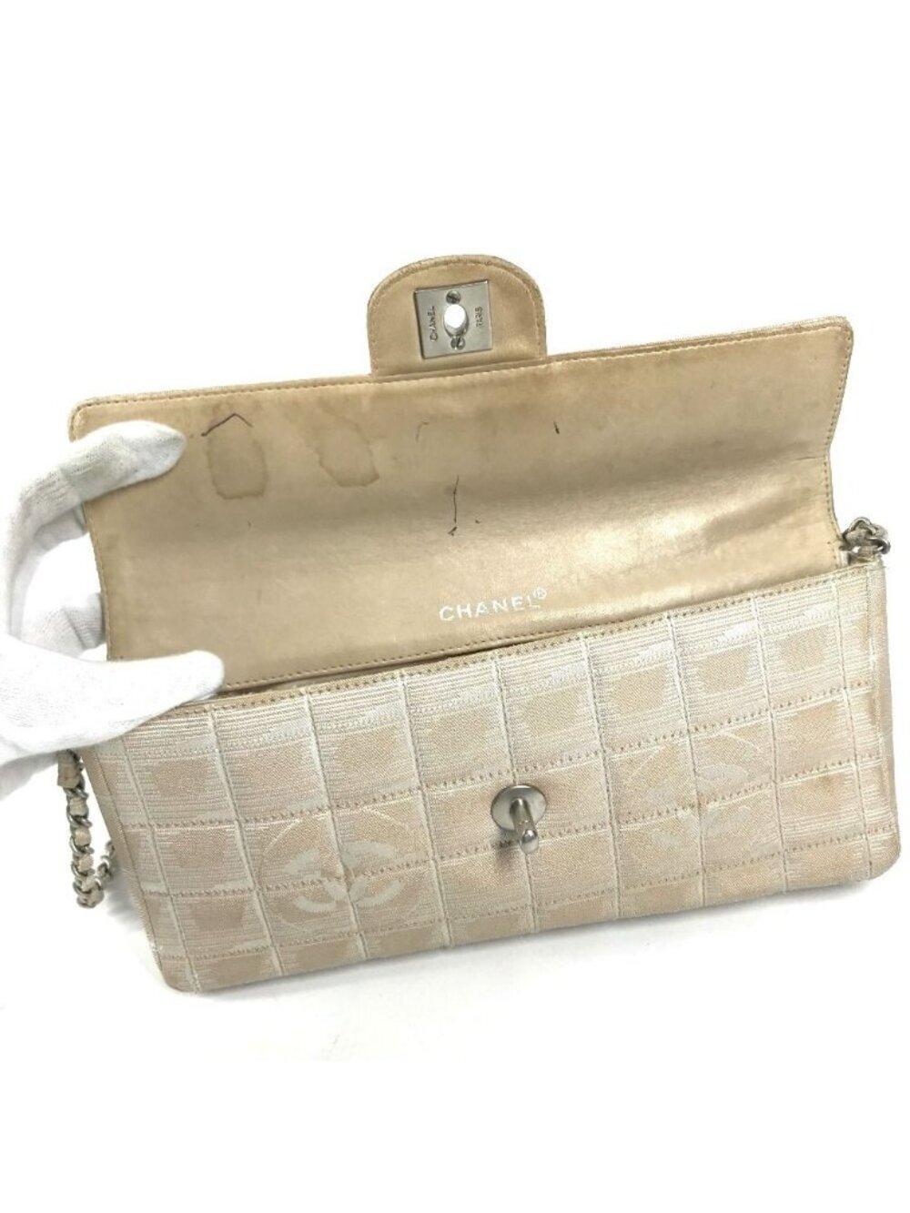 Chanel Shoulder Bag CC Logo Nylon Beige - Picture 6 of 9